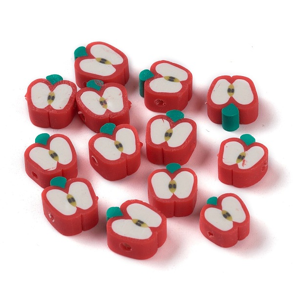 

PandaHall Handmade Polymer Clay Beads, Apple Slice, Red, 9.5~11x9~10x4.5~4.7mm, Hole: 1.6mm Polymer Clay Fruit Red