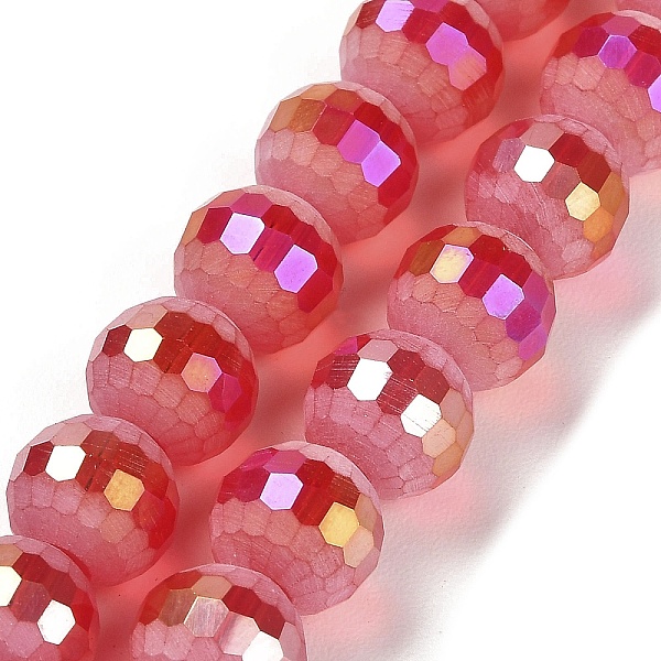 

PandaHall Electroplate Glass Beads Strands, AB Color Plated, Frosted and Faceted(96 Facets), Round, FireBrick, 9.5~10x9~9.5mm, Hole: 1.8mm..., Red