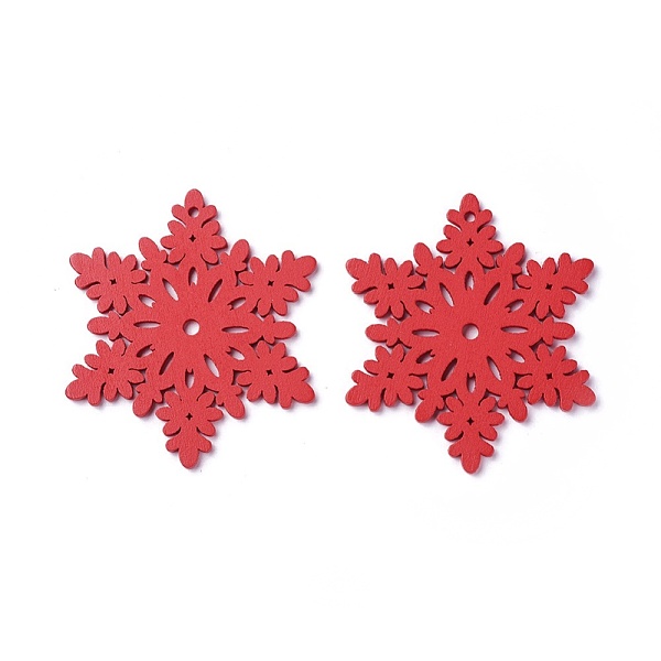 

PandaHall Poplar Wood Pendants, Dyed, Snowflake, Red, 70x61x3mm, Hole: 2.5mm Wood Snowflake Red