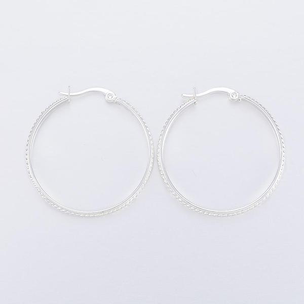 PandaHall 304 Stainless Steel Hoop Earrings, Hypoallergenic Earrings, Silver Color Plated, 37x35x3.5mm, Pin: 1x0.8mm 304 Stainless Steel