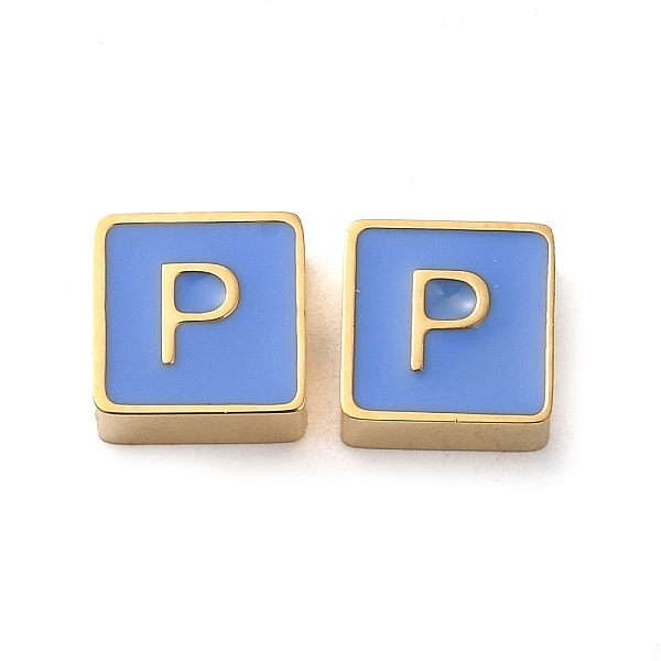 

PandaHall 304 Stainless Steel Enamel Beads, Real 14K Gold Plated, Square with Letter, Letter P, 8x8x4mm, Hole: 2mm Stainless Steel+Enamel...