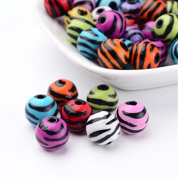 

PandaHall Opaque Acrylic Beads, Zebra Striped Style, Round, Mixed Color, 12mm, Hole: 2.5mm, about 490pcs/500g Acrylic Round Multicolor