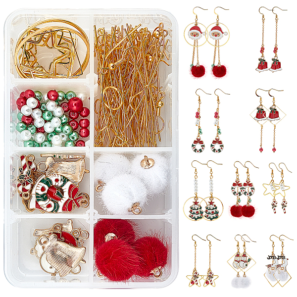 PandaHall SUNNYCLUE 237Piece DIY Christmas Themed Earring Making Kits, Including Alloy Enamel Pendants, Faux Mink Fur Covered Pendants...