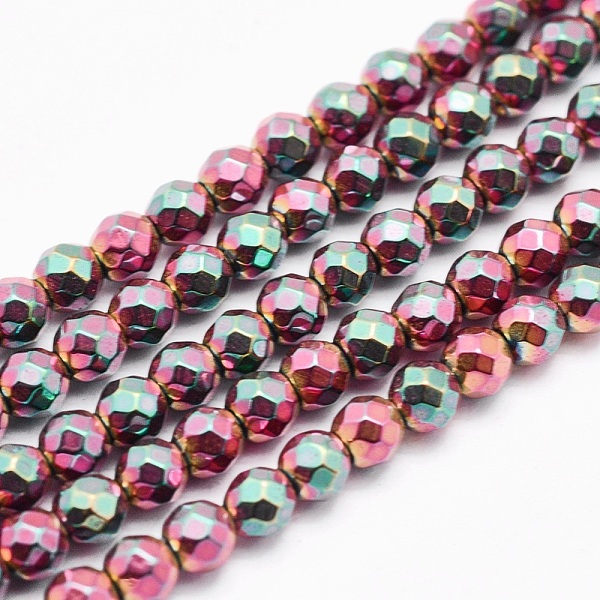 

PandaHall Electroplate Non-magnetic Synthetic Hematite Beads Strands, Faceted, Round, Burgundy Plated, 8mm, Hole: 1mm, about 53pcs/strand...