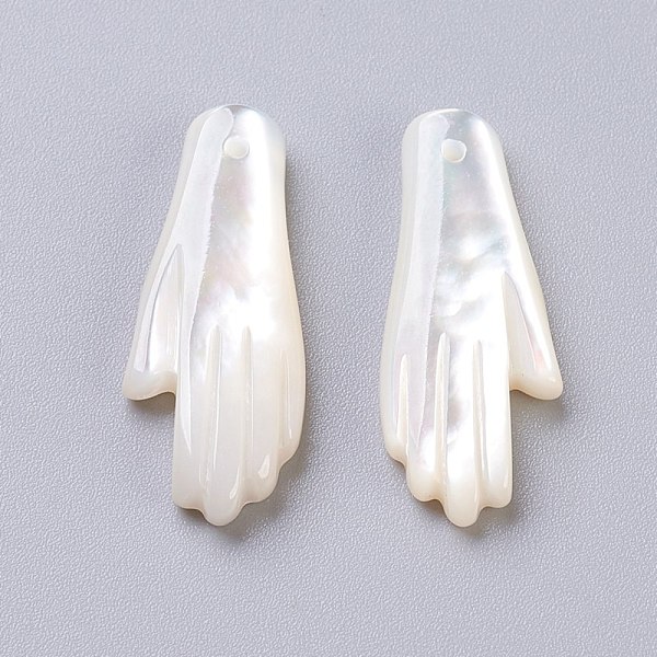 

PandaHall Natural White Shell Mother of Pearl Shell Pendants, Palm, 21.5x8.5x3mm, Hole: 0.9mm, 2pcs/set White Shell Palm
