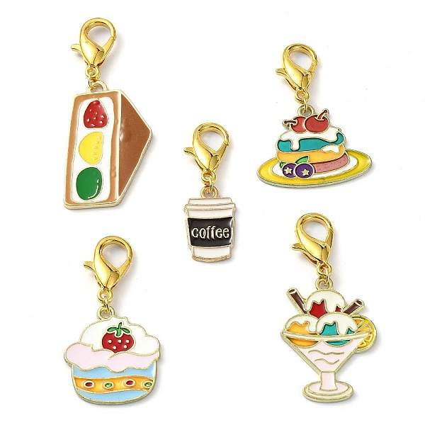 

PandaHall Alloy Food Enamel Pendants Decorations, with Alloy Lobster Claw Clasps, Mixed Color, 34~48mm Alloy+Enamel Food Multicolor