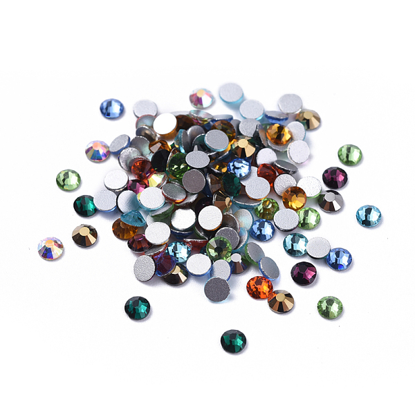

PandaHall Glass Flat Back Rhinestone Cabochons, Back Plated, Faceted Half Round, Mixed Color, SS12, 3~3.2x1.5mm, about 1440pcs/bag Glass..., Multicolor