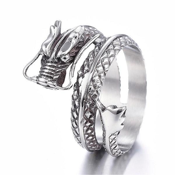

PandaHall 316 Surgical Stainless Steel Wide Band Rings, Dragon, Antique Silver, 17~22mm 316 Surgical Stainless Steel