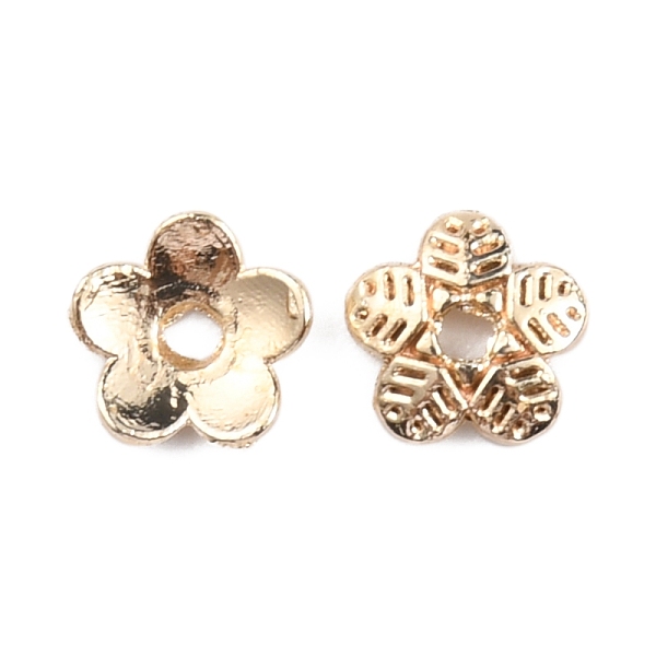

PandaHall Brass Bead Caps, 5-Petal, Long-lasting, Flower, Real 14K Gold Plated, 6x6x1.4mm, Hole: 1mm Brass
