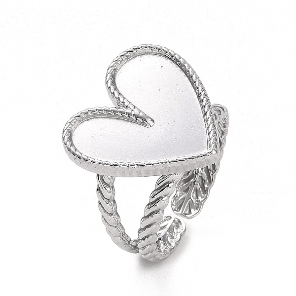 

PandaHall 304 Stainless Steel Open Cuff Ring Findings, Ring Setting, Heart, Stainless Steel Color, Heart Tray: 16x16mm, US Size 7 1/4...