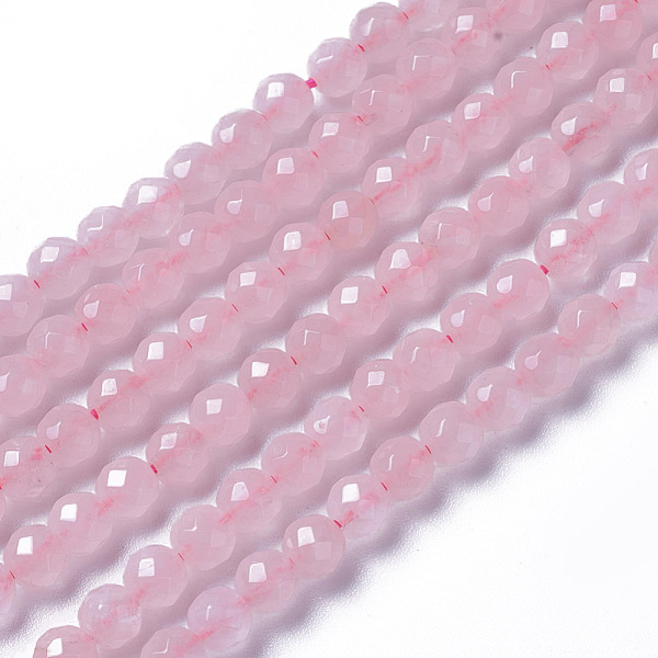 PandaHall Natural Rose Quartz Beads Strands, Faceted, Round, 3.5~4x4mm, Hole: 0.4mm, about 98~105pcs/strand, 15.9~16.6 inch(40.4~42.2cm)...