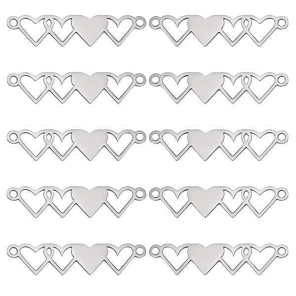 

PandaHall 10Pcs Stainless Steel Connector Charms, 4 Hearts Links, Stainless Steel Color, 40x8.5mm, Hole: 1.5mm Stainless Steel Heart