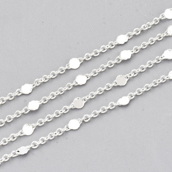 

PandaHall 3.28 Feet Brass Link Chains, Cable Chains, Soldered, with Flat Round Link, Silver, 1.5x1x0.3mm Brass