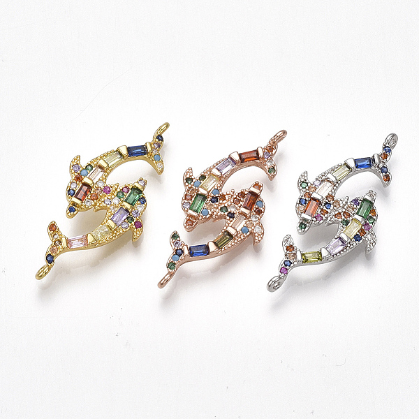 

PandaHall Brass Cubic Zirconia Links, Dolphin, Mixed Color, 31x15x3.5mm, Hole: 0.8mm Brass+Cubic Zirconia Dolphin Multicolor