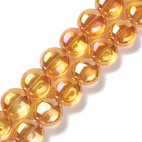 

PandaHall Transparent Electroplate Glass Bead Strands, Rainbow Plated, Flat Round, Orange, 12x8mm, Hole: 1.2mm, about 50pcs/strand, 24.41''...