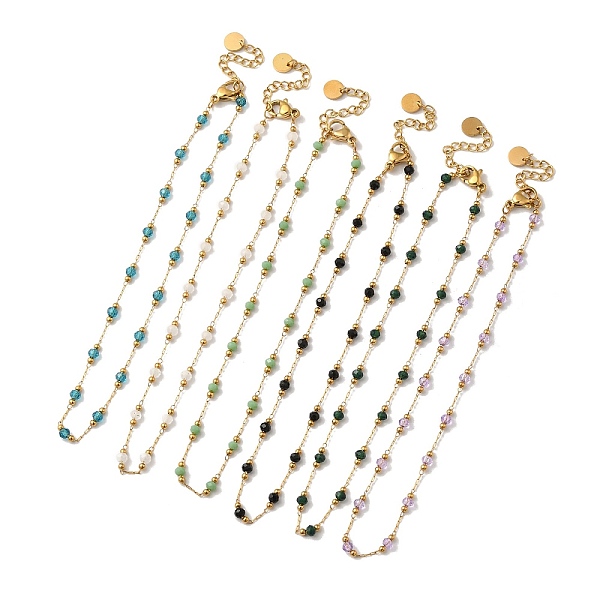 

PandaHall Glass Round Beaded Link Chain Necklace, Golden 304 Stainless Steel Jewelry for Women, Mixed Color, 9.84 inch(25cm), Extension..., Multicolor