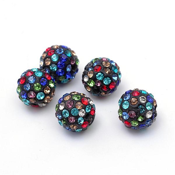 

PandaHall Polymer Clay Pave Rhinestone Beads, Disco Ball Beads, Colorful, PP13(1.9~2mm), 6 Rows Rhinestone, 10mm, Hole: 1.5mm Polymer..., Black