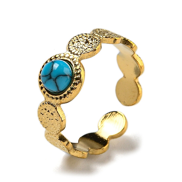 

PandaHall 304 Stainless Steel Open Cuff Rings, Synthetic Turquoise Round Finger Rings for Women Men, Real 18K Gold Plated, Adjustable...