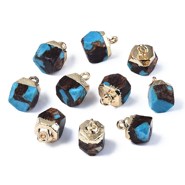 

PandaHall Assembled Synthetic Bronzite and Turquoise Charms, with Light Gold Brass Loop, Faceted, Octagon, 11~13x8~9x8~9mm, Hole: 1.6~1.8mm...