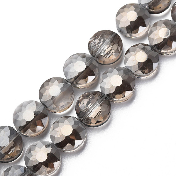 

PandaHall Electroplate Transparent Glass Beads Strands, Faceted, Flat Round, Gray, 10x6mm, Hole: 0.9mm, about 70pcs/strand, 27.95 inch(71cm)...