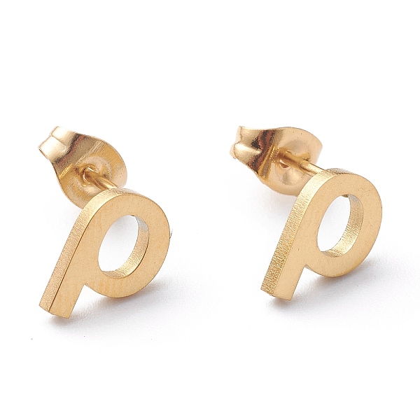 

PandaHall Ion Plating(IP) 304 Stainless Steel Stud Earrings, with Ear Nuts, Manual Polishing, Greek Alphabet, Letter.R, 9x6.5x1mm, Pin...