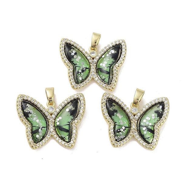 

PandaHall Real 18K Gold Plated Rack Plating Brass Micro Pave Cubic Zirconia Pendants, with Resin, Long-Lasting Plated, Cadmium Free & Lead..., Green