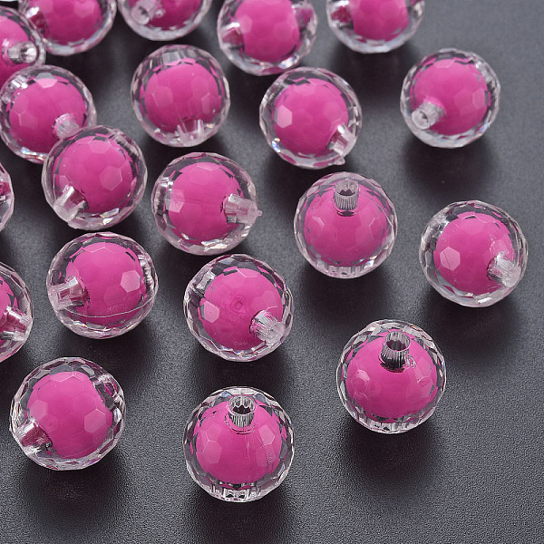 

PandaHall Transparent Acrylic Beads, Bead in Bead, Faceted, Round, Camellia, 16mm, Hole: 3mm, about 205pcs/500g Acrylic Round Pink