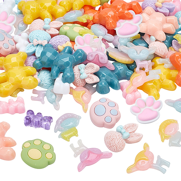 PandaHall BENECREAT 76Pcs 19 Style Resin Cabochons, Rabbit & Deer & Bear & Sheep & Footprint, Mixed Color, 4pcs/style Resin Mixed Shapes...