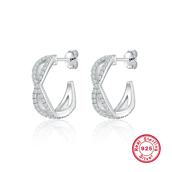 

PandaHall Rhodium Plated 925 Sterling Silver Micro Pave Cubic Zirconia Stud Earrings, Half Hoop Earrings, with 925 Stamp, Platinum, 20x5.7mm..., Clear