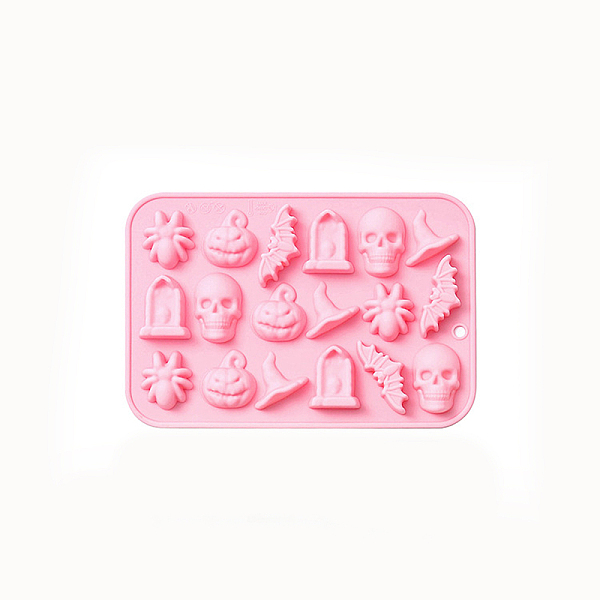 

PandaHall Halloween Theme DIY Skull & Witch Hat & Spider & Bat & Window Food Grade Silicone Molds, Fondant Molds, Resin Casting Molds, for..., Pink