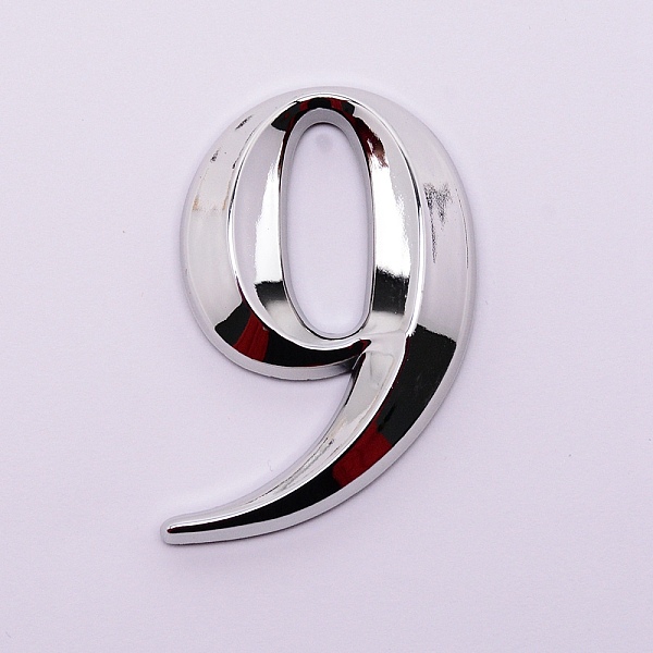 

PandaHall Plastic & PVC Number Sign Labels, Silver, Num.9, 9: 67.5x44x8mm Plastic Silver