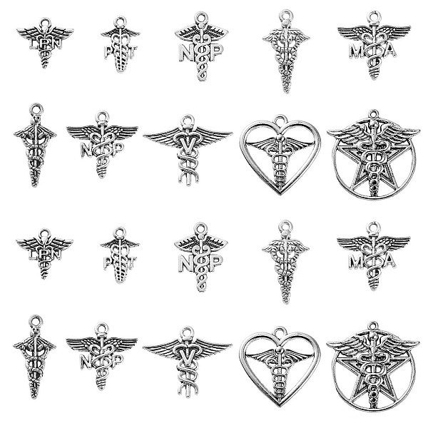 

PandaHall 100Pcs 10 Styles Tibetan Style Alloy LPN Caduceus Medical Symbol Charms, Cadmium Free & Lead Free, Wing with Snake, Antique Silver...