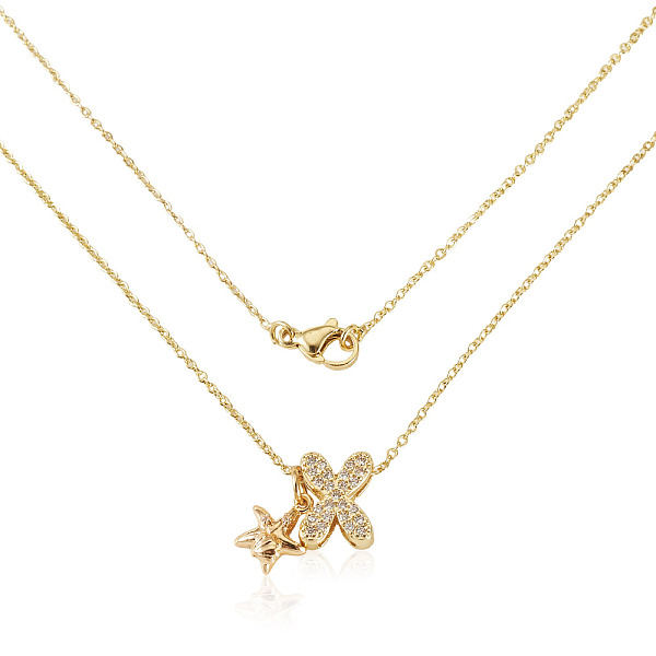 Colliers pendentifs en laiton sertis de micro-pavés de zirconiums cubiques transparents et de strass