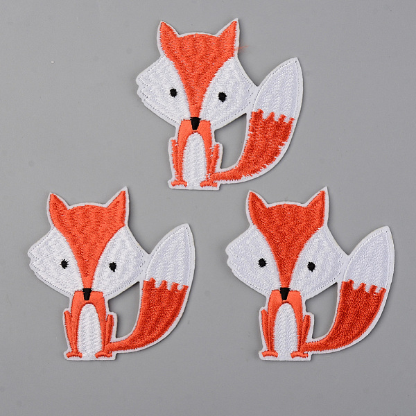 

PandaHall Computerized Embroidery Cloth Iron on/Sew on Patches, Appliques, Costume Accessories, Fox, Orange Red, 65x63x1.5mm Cloth Fox