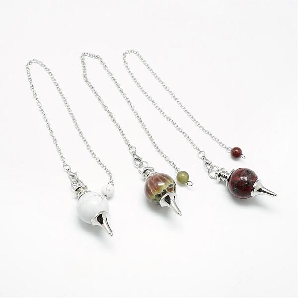 

PandaHall Natural & Synthetic Mixed Stone Sphere Dowsing Pendulums, with Iron Cable Chains & Lobster Claw Clasps, 275mm Mixed Stone Round
