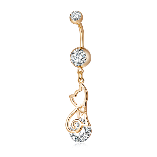 

PandaHall Piercing Jewelry, Brass Cubic Zirconia Kitten Navel Ring, Belly Rings, with Surgical Stainless Steel Bar, Cadmium Free & Lead Free..., Clear