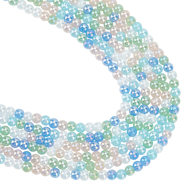 

PandaHall Beebeecraft 8 Strands Transperant Electroplate Glass Beads Strands, AB Color Plated, Round, Light Blue, 4~4.5mm, Hole: 0.9mm...