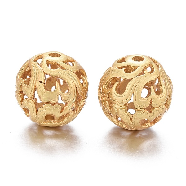 

PandaHall Brass Beads, Long-Lasting Plated, Matte Style, Hollow Round, Matte Gold Color, 11.5x12mm, Hole: 1.6mm Brass Round