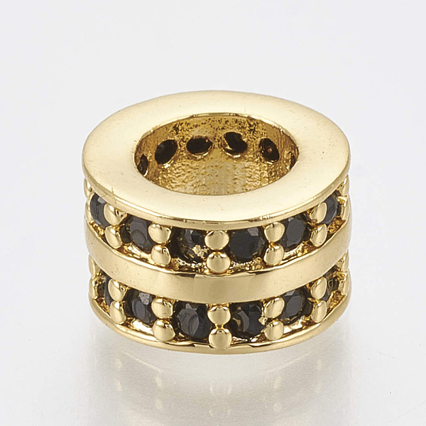 

PandaHall Brass Micro Pave Cubic Zirconia Beads, Large Hole Beads, Column, Black, Golden, 8.5x5.5mm, Hole: 5mm Brass+Cubic Zirconia Column...
