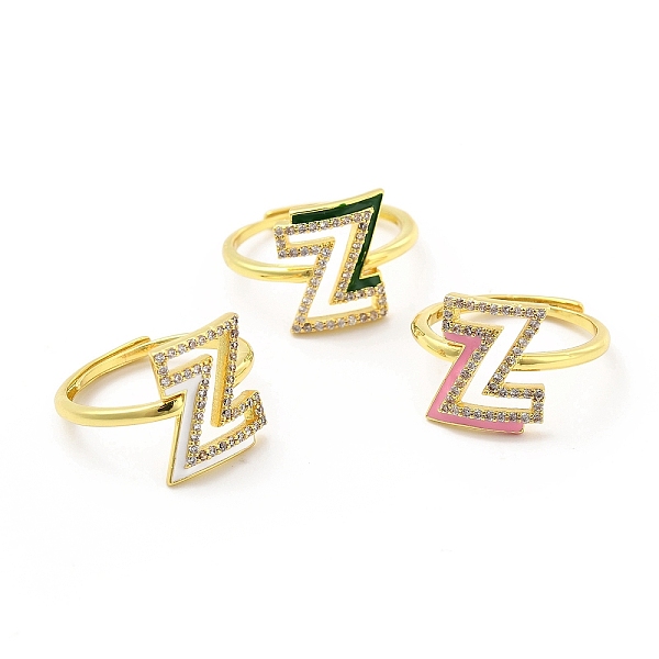 

PandaHall Mixed Color Enamel Initial Letter Adjustable Ring with Clear Cubic Zirconia, Real 18K Gold Plated Brass Jewelry for Women, Cadmium..., Multicolor