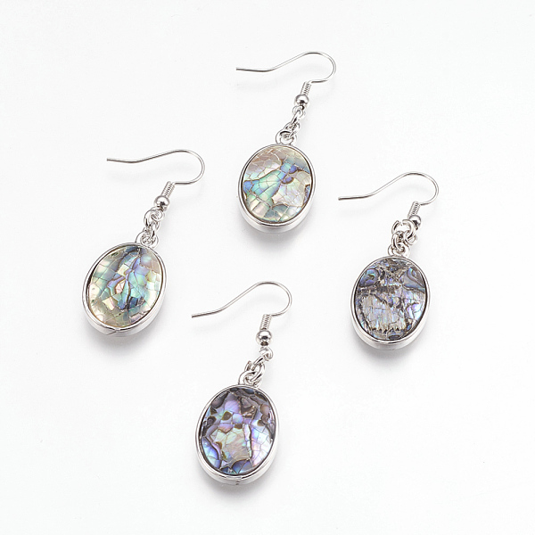 

PandaHall Natural Paua Shell Dangle Earrings, with Platinum Tone Brass Findings, Oval, Colorful, 45mm, Pin: 0.7mm Shell