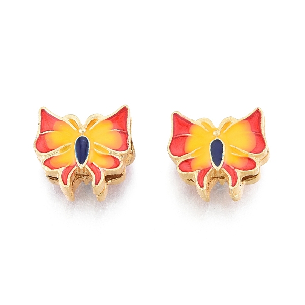 

PandaHall Alloy Enamel Beads, Matte Gold Color, Butterfly, Dark Orange, 13.5x14x5.5mm, Hole: 1.6mm Alloy+Enamel Butterfly