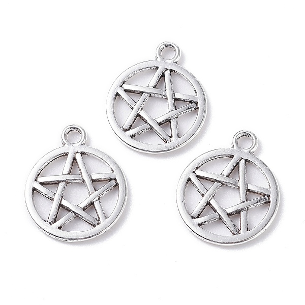 

PandaHall Tibetan Style Alloy Pendants, Wicca Pendants, Cadmium Free & Lead Free, Flat Round with Star, Antique Silver, 25x17x2mm, Hole: 2mm...