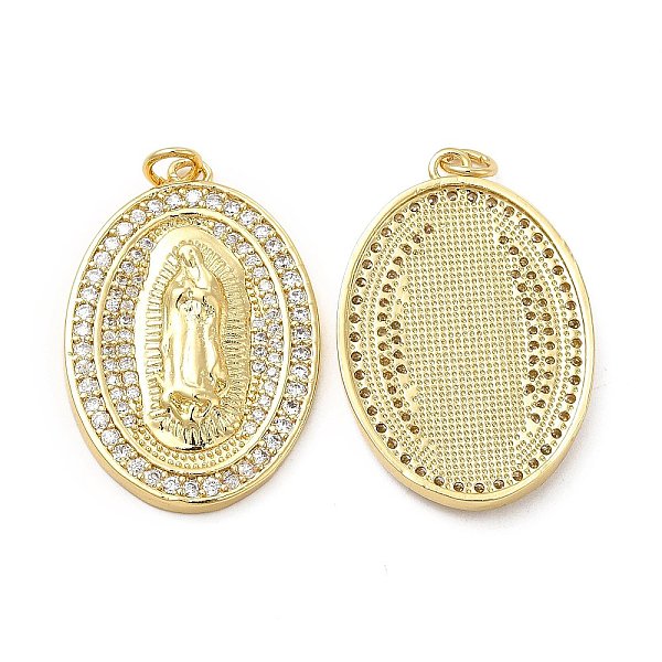 

PandaHall Brass Micro Pave Cubic Zirconia Pendants, with Jump Ring, Oval with Religion Virgin Mary Charm, Golden, 31.5x21x3mm, Hole: 3.3mm..., Clear