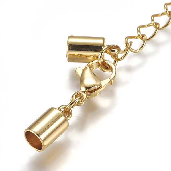

PandaHall 304 Stainless Steel Chain Extender, with Lobster Claw Clasps and Cord Ends, Golden, 65mm, Cord End: 10x5mm, Inner Diameter: 4mm...
