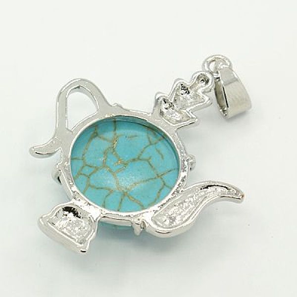 

PandaHall Synthetic Turquoise Pendants, with Brass Findings, Dyed, Teapot, Platinum Metal Color, Medium Turquoise, 40.5x32x8mm, Hole: 4x6mm...