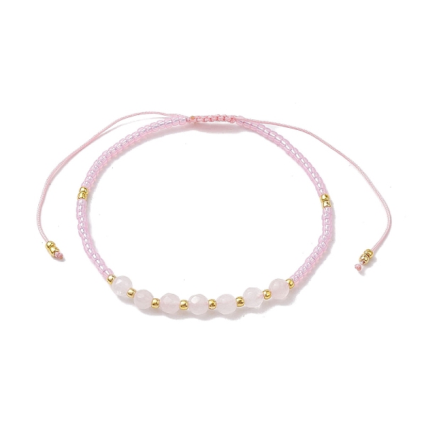 

PandaHall Adjustable Natural Rose Quartz & Seed Braided Bead Bracelets, Inner Diameter: 1-3/4~3-3/8 inch(4.6~8.7cm) Rose Quartz Round Pink