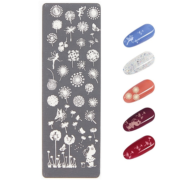 

PandaHall Stainless Steel Nail Art Stamping Plates, Nail Image Templates, Rectangle with Dandelion Pattern, Stainless Steel Color, 120x40mm...
