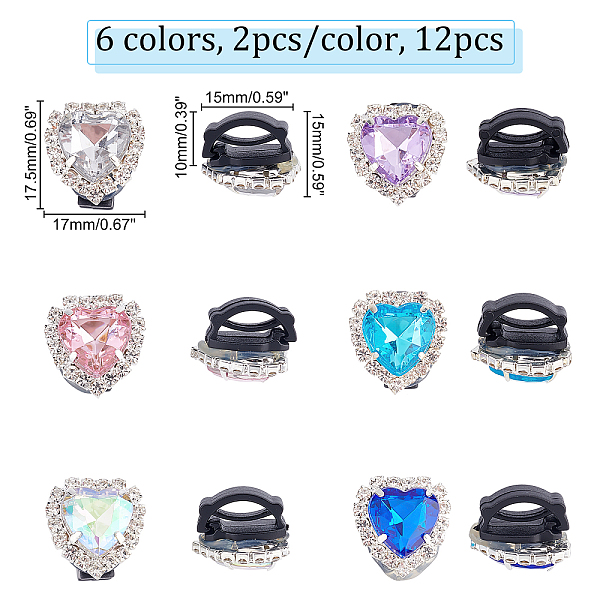 

PandaHall FINGERINSPIRE 12 Pcs Shoelaces Charms 6 Color Heart Shape Rhinestone Crystal Shoelaces Buttons with Plactic Buckle Back..., Multicolor