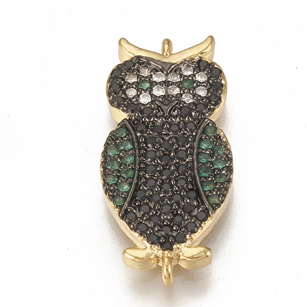 

PandaHall Brass Micro Pave Cubic Zirconia Links, Owl, Black, Golden, 24x10.5x2mm, Hole: 1mm Brass+Cubic Zirconia Owl Black